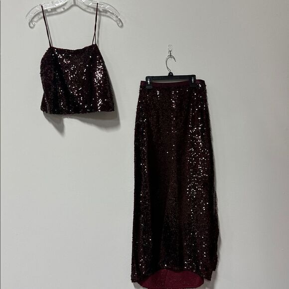 Anthropologie Bishop + Young Sublime Sequin Slip Skirt – Burgundy Small | $145 - Picture 4 of 7